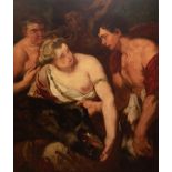 Kopie nach Rubens, 19. Jh. "Atalanta und Meleagro", Öl/ Holz, unsign., 120x96 cm, Rahmen, (da Origi
