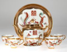 Teeservice und Tablett, China, bestehend aus Teekanne, 5 Teetassen, Schälchen und rundem Tablett, D