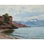 Huguenin-Virchaux, Henri Edouard (1878-1955, Schweizer Künstler) "Frühlingsstimmung am Genfer See",