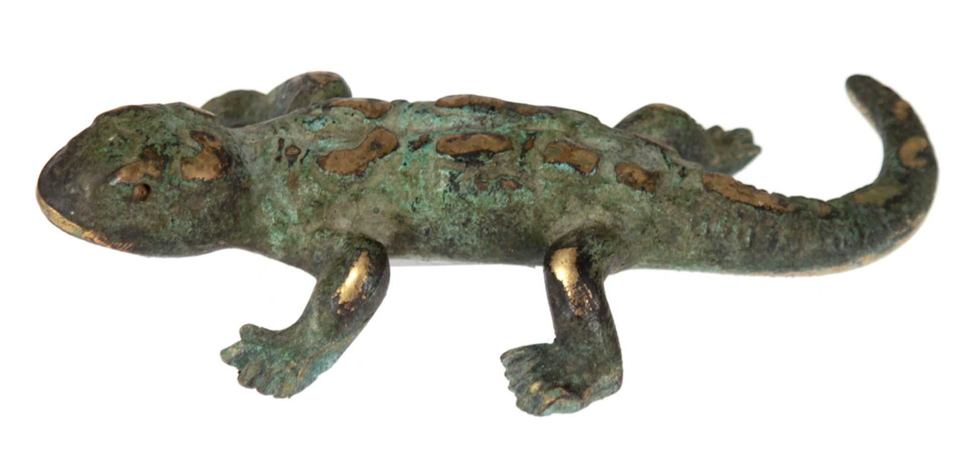 Figur "Feuersalamander", Bronze, z.T. grün patiniert, L. 12,5 cm
