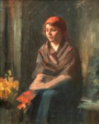 Maler des 19. Jh. "Porträt einer jungen sitzenden Frau", Öl/ Holz, unsign., Restaurierungsbed., 37,