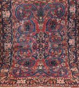 Bachtiar, Persien, rot-/ blaugrundig, durchgehendes Muster, Fransen gekürzt, 144x217 cm