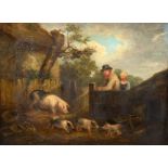 Morland, George (1763 London-1804 Brigthon) "Im Schweinestall", Öl/ Lw., Ende 18. Jh., sign. u.l.,
