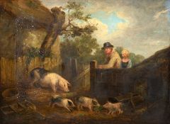 Morland, George (1763 London-1804 Brigthon) "Im Schweinestall", Öl/ Lw., Ende 18. Jh., sign. u.l., 