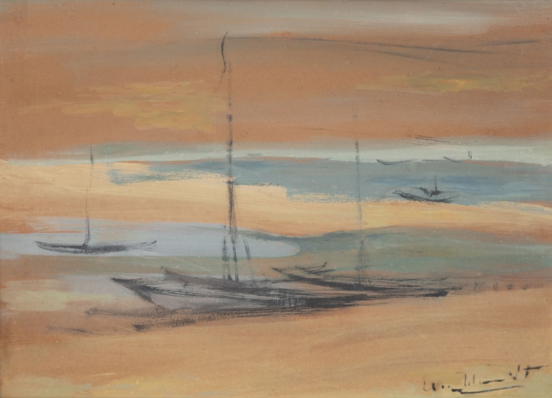 Schmidt, Max "Boote am Strand", Pastell, sign. u.r., 38x48,5 cm, hinter Glas und Rahmen