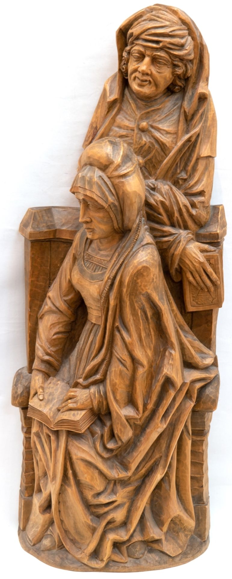 Große Figurengruppe "Hl. Anna und Hl. Joachim, die Eltern von Maria", Anfang 20. Jh., Lindenholz, h