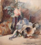 "Welkende Rosen", Aquarell, undeutl. sign. u.r. und dat. 1894, am rechten Rand besch., 41x35 cm, hi
