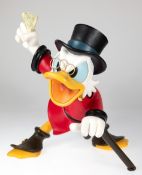 Große Figur "Dagobert Duck mit Dollar-Scheinen", von Disney, selten, repariert, H. 40 cm