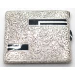 Art Deco-Etui, 935er Silber, ca. 160 g, fein ziseliert und schwarz, emailliert, 9,5x8 cm