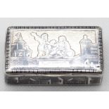 Dose, Moskau 1870, 84 Zol. Silber, allseitig architektonischer Niellodekor, 41 g, 1,7x5,4x3 cm