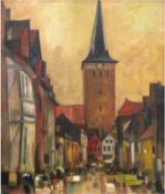 Künstler des 20. Jh. "Altstadt mit Backsteinkirche", Öl/Hf., undeutl. sign., 80,5x64 cm, Rahmen