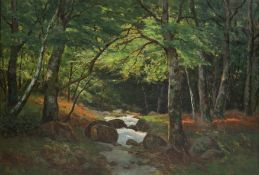 Müller-Kaempff, Paul (1861 Oldenburg-1941 Berlin) "Bachlauf im Wald", Öl/ Lw., sign. u.l., 65x90 cm