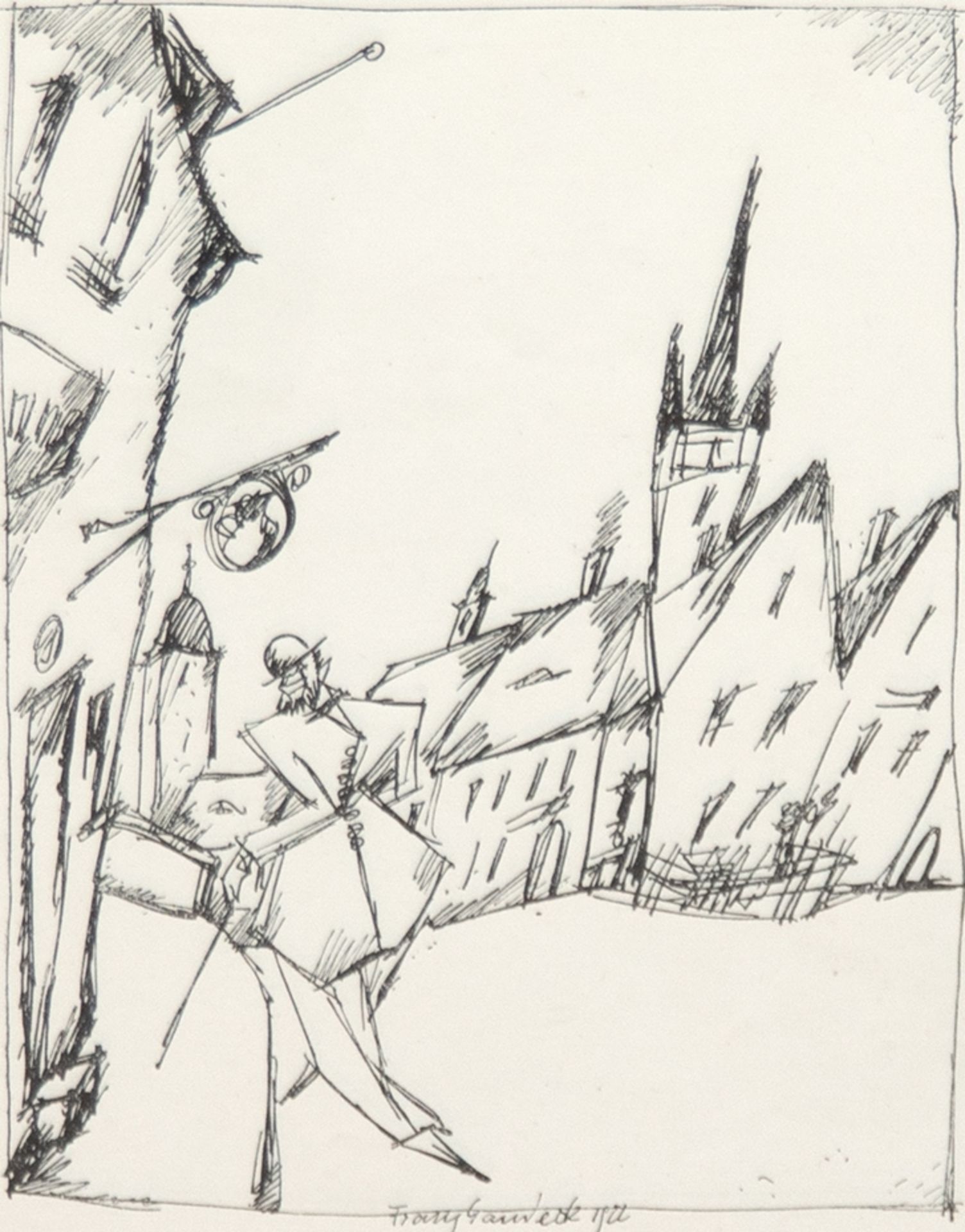 Gaudeck, Franz (1889 Lindhardt-1946 Kreischa) "Spaziergang auf dem Marktplatz", Druckgrafik, in der