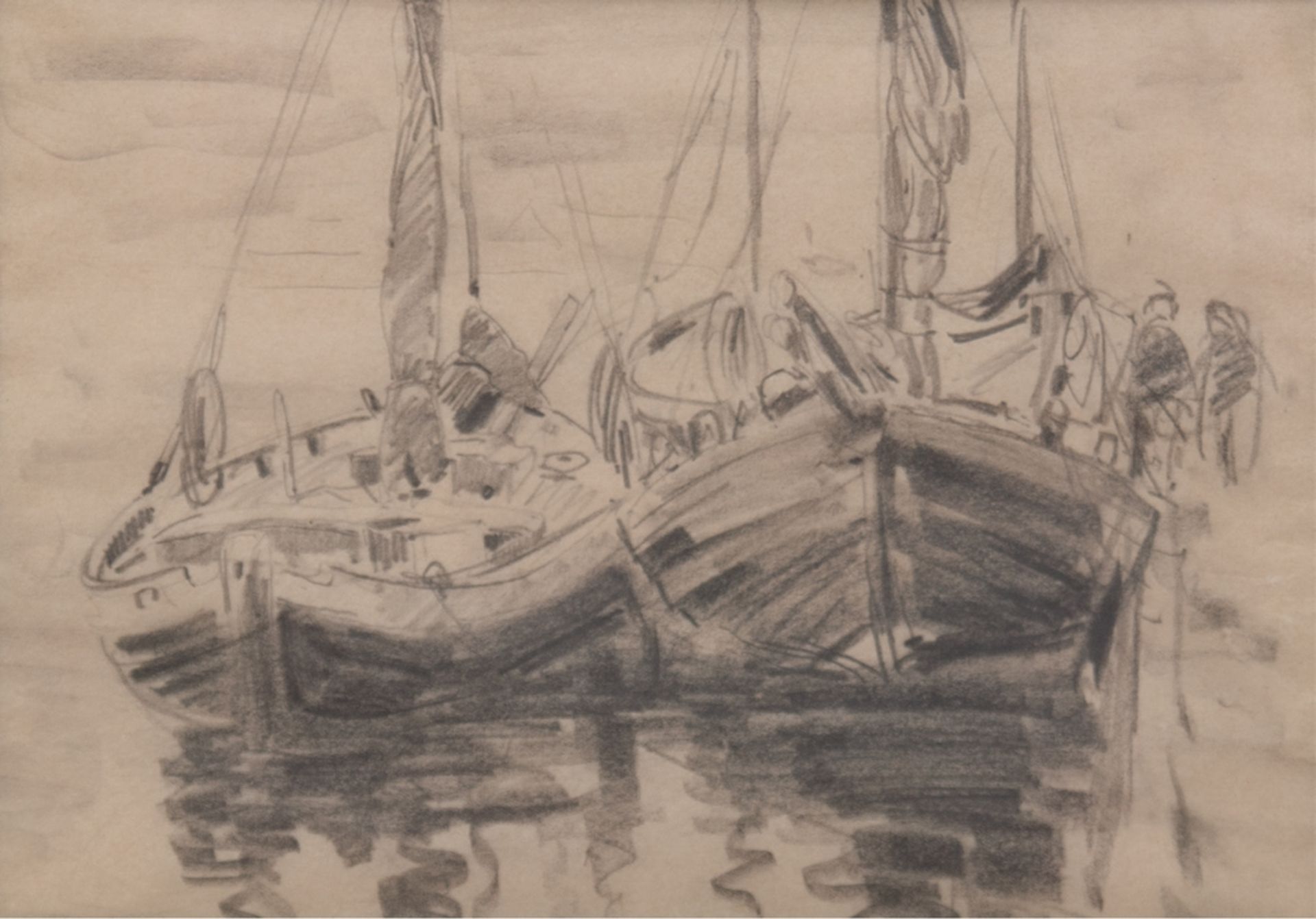 Wolf, Georg (1882 Düsseldorf-1962 Uelzen) "Fischerboote", Zeichnung, unsign. rückseitig WVZ-Nr. 115