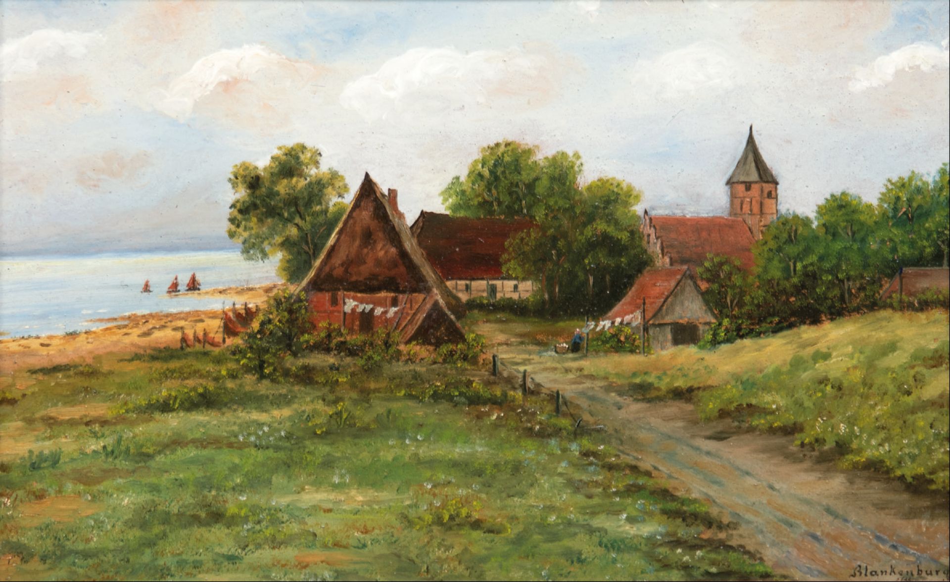 Blankenburg, Richard (1891 Frankfurt/ Oder-1965 Rostock) "Bauerngehöft an der Ostsee", Öl/ Pappe, s