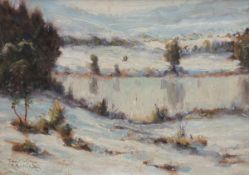 "Winterlandschaft", Öl/Mp., undeutl. sign. u.l., 26x36 cm, Rahmen