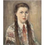 "Porträt eines jungen Mädchen", Öl/Hartfaser, unsign., kl. Farbabplatzungen, 63x51,5 cm, Rahmen