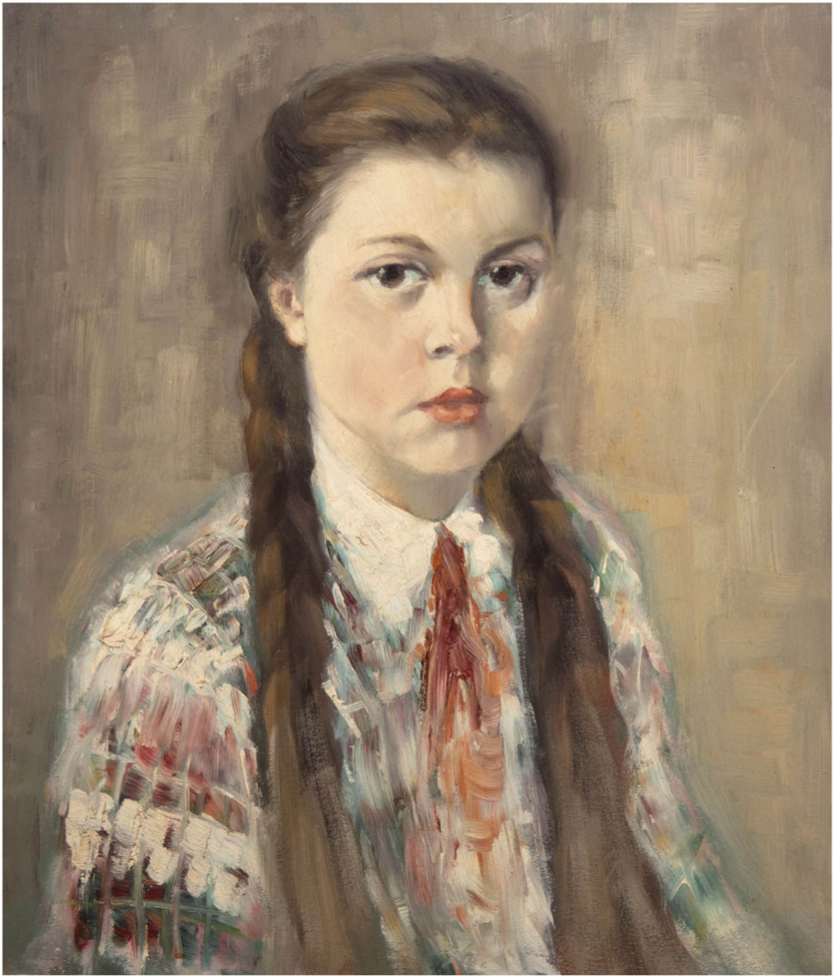 "Porträt eines jungen Mädchen", Öl/Hartfaser, unsign., kl. Farbabplatzungen, 63x51,5 cm, Rahmen