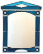 Spiegel im bleiverglasten Rahmen mit hell- und dunkelblauem Glas, mit spitzem Giebel, Meisterstück 