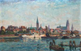 Schodde, Wilhelm (1883 Altona-1951 Lübeck) "Lübeck - Untertrave von der südlichen Wallhalbinsel ge