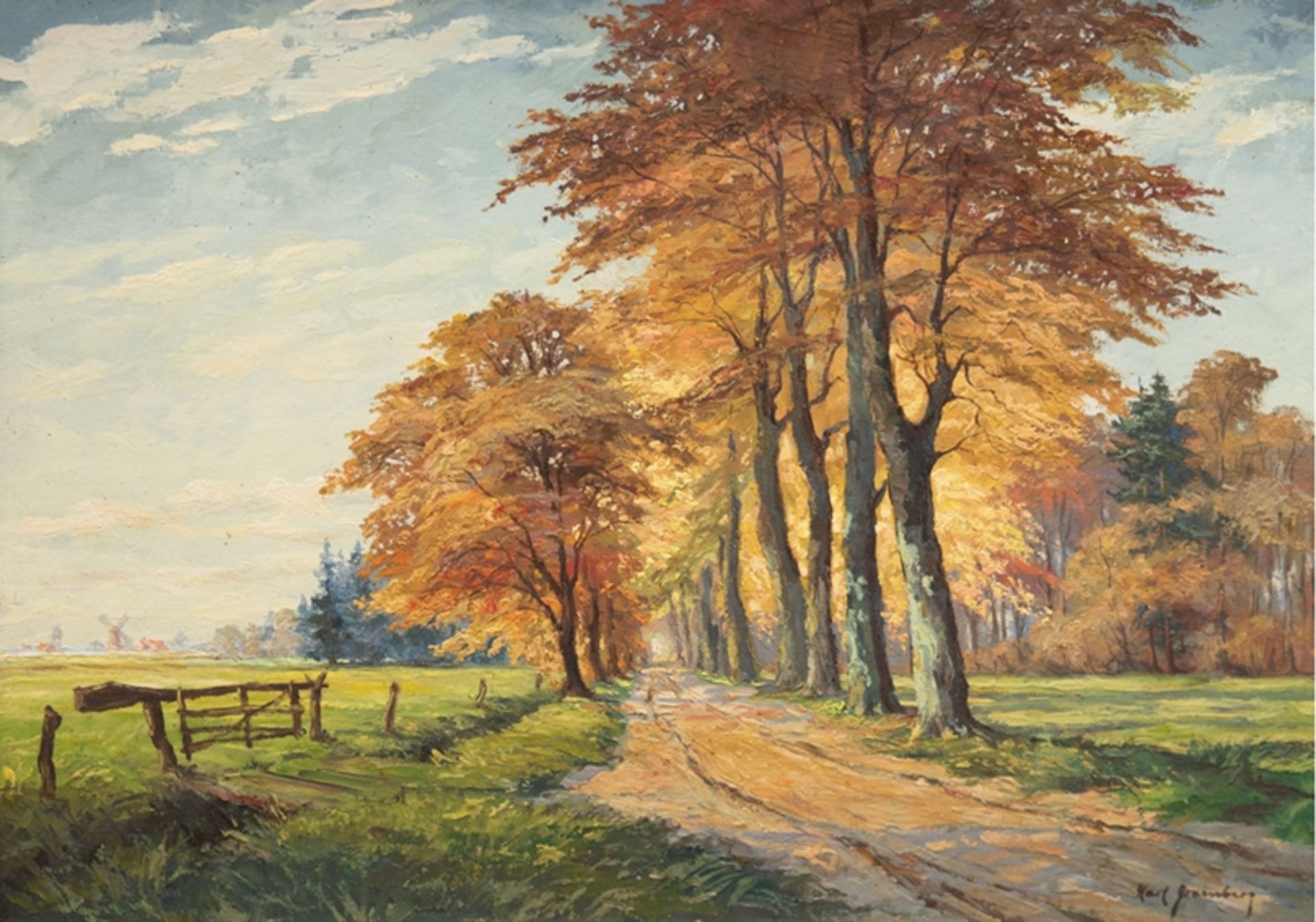 Groenberg, Karl (um 1920) "Herbstallee", Öl/Lw., sign. u.r., 60x80 cm, Rahmen