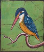 Maler des 20 Jh. "Eisvogel auf einem Ast sitzend", feine Seidenmalerei, 44x35,5 cm, im Passepartout