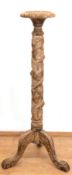Barock-Säule auf 3 Beinen, 18. Jh., alte Fassung, beschnitzt mit Weinranken und Trauben, Gebrauchsp