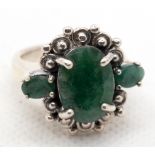 Ring mit 1 großem Smaragd 1,4 x 1,0 cm und 2 kleineren Smaragden, 925er Silber, 10,8 g, RG 54, Inne