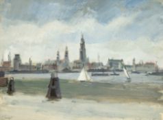 Sebregts, L. (1906-2002) "Die Reede von Antwerpen", Gouache, sign. u.l., 26x32 cm, hinter Glas und