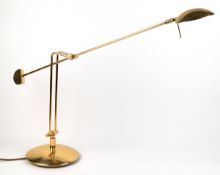 Tischlampe, Messing, 1-flammig, runder Stand mit höhenverstellbarem Arm, H. ca. 60 cm