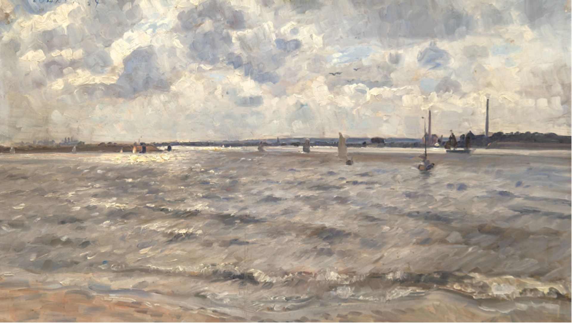 Marinemaler um 1910 "Seestück", Öl/Hf, unsign., 57x93 cm, Rahmen