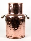 Milchkanne, um 1920, Kupfer, seitlich 2 Porzellanhandhaben, Delft-Keramik, 1 Seite gedellt, Gebrauc