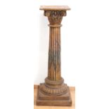 Säule, Holz, gefaßt, beschnitzt und kanneliert, mit Kapitell, starke Gebrauchspuren, H. 105 cm, Pla