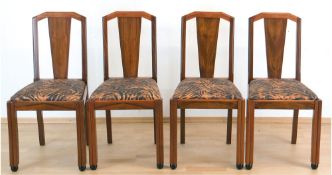 4 Art-Deco-Stühle, um 1920/30, Nussbaum, lose Sitzpolster
