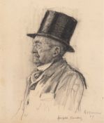 Bremer, Hans (1885 Berlin- 1959 Berlin) "Porträt eines Herren mit Zylinder", Zeichnung, Bleistift/