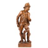 Holzfigur "Jäger mit seinem Hund", geschnitzt, H. 53 cm