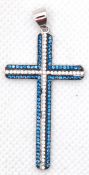 Anhänger "Kreuz“, 925er Silber, rhodiniert, weiße und saphirfarbene Cubic Zirkonia, in sehr feiner 