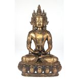 Bronze-Buddha "Amitayus auf Lotosthron sitzend", Tibet um 1940, H. 42 cm