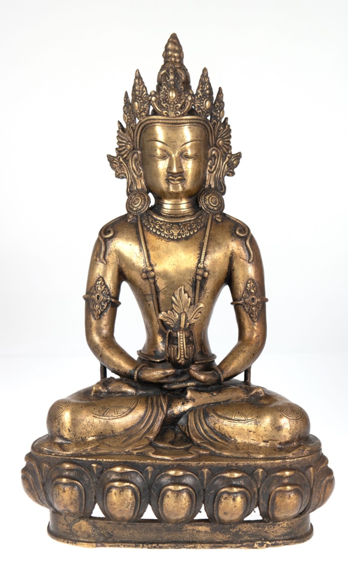 Bronze-Buddha "Amitayus auf Lotosthron sitzend", Tibet um 1940, H. 42 cm