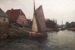 Guba, Richard (1884 Hamburg-1950 München) "An der Lühe im Alten Land", Öl/ Lw., sign. u.l., 70x100