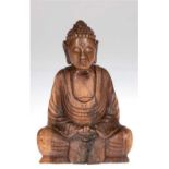 Buddha-Figur, Nepal, Holz geschnitzt, H. 21 cm