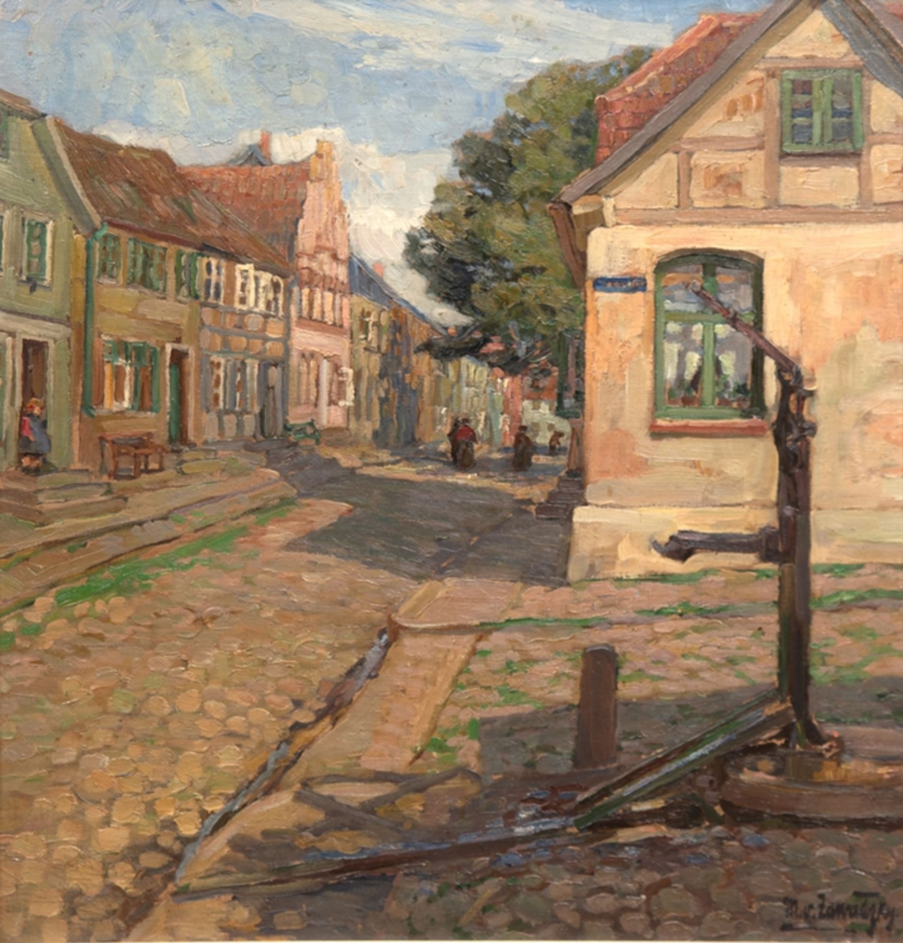 Zawadzky, Margarete von (1889-1964 Berlin) "Alte Straße in einer Kleinstadt", Öl/Mp., sign. u.r., 7