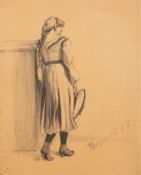 Bremer, Hans (1885 Berlin- 1959 Berlin) "Mädchen mit geflochtenem Zopf ", Zeichnung, Bleistift/ Koh