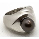 Ring,Anfertigung, 925er Silber, 19,9 g, poliert und mattiert, braune SW-Perle, Durchmesser ca. 10 m