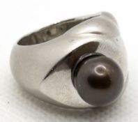 Ring,Anfertigung, 925er Silber, 19,9 g, poliert und mattiert, braune SW-Perle, Durchmesser ca. 10 m