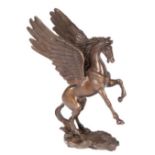 Bronze-Figur "Pegasus", Nachguß, braun patiniert, auf naturalistischem Sockel bez. "Milo", H. 19 cm