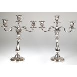 Paar Girandolen, versilbert, 3-armig, Christofle Paris, H. 40 cm
