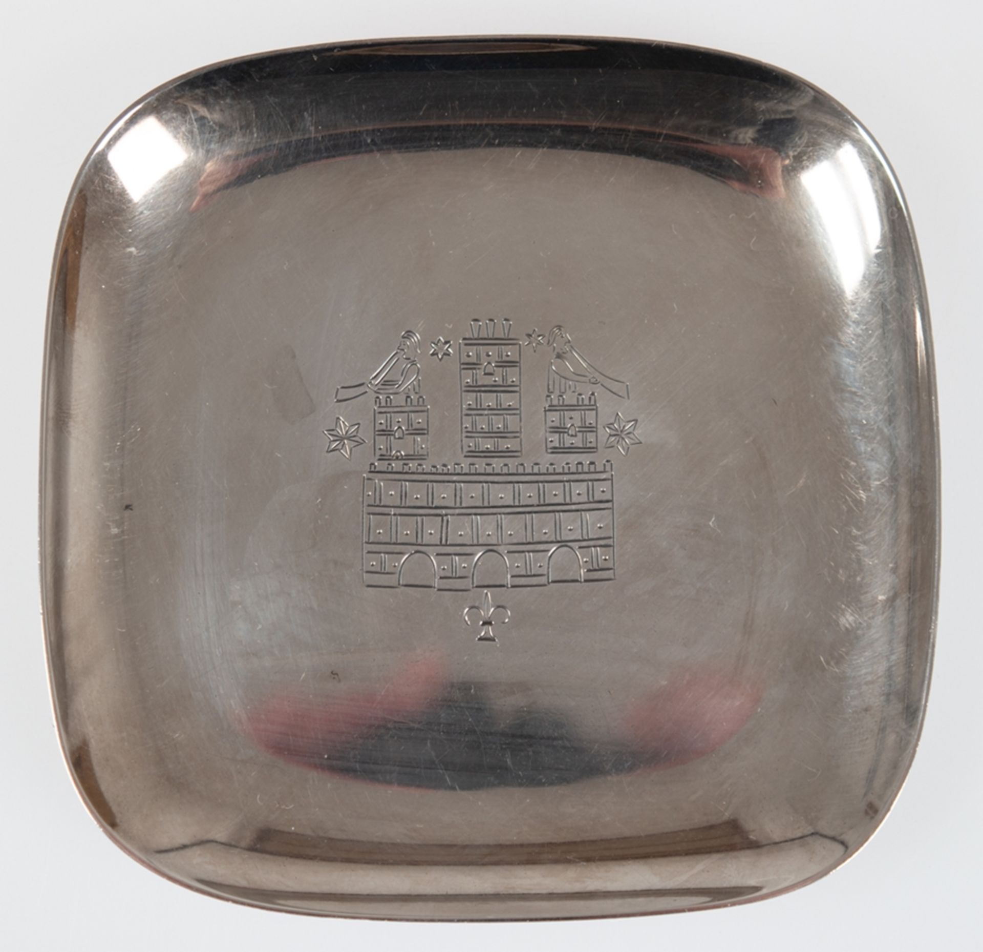 Anbietschälchen, 925er Silber, Kühn Bremen, mit gravierter Burgansicht, 109 g,