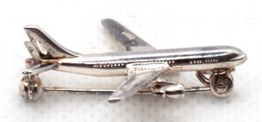 Brosche "Flugzeug", 835er Silber, L. 3,0 cm