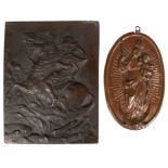 "Napoleon hoch zu Ross", Kupferrelief, 18x14,5 cm dazu "Madonna mit Kind auf Mondsichel", Kupferre